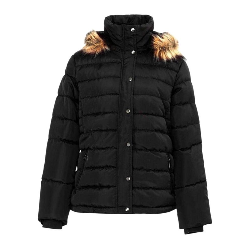 I Saw It First Womens/Ladies Faux Fur Detachable Hood Parka / Black
